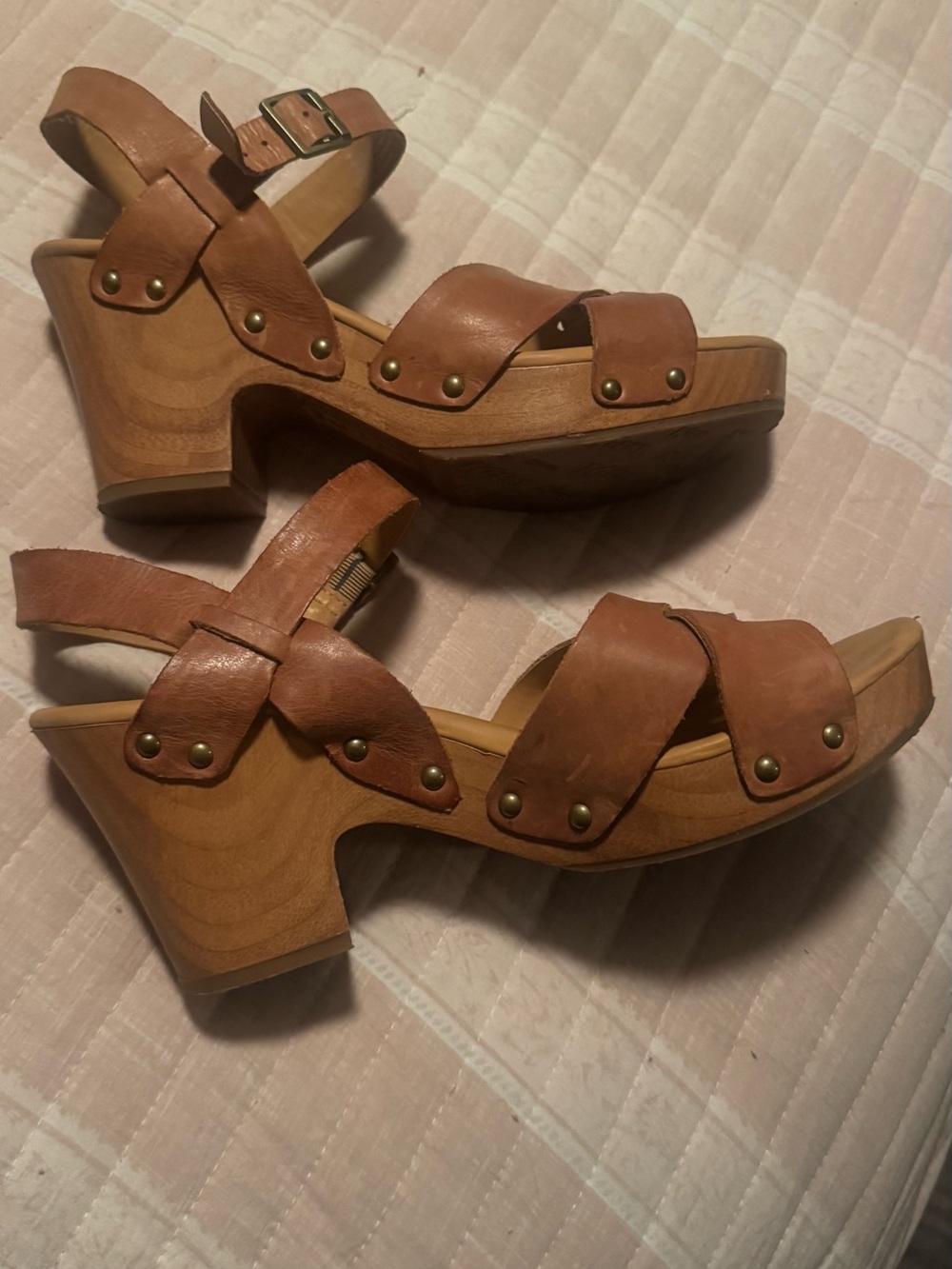 Kork-Ease Brown Leather Studded Platform Sandals